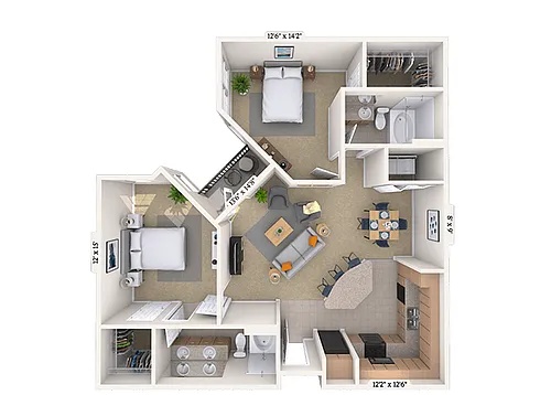 Floor plan Traditional 2x2 1076 SF