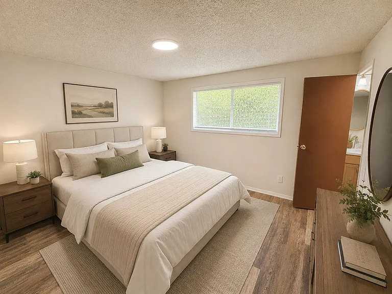 Primary bedroom virtually staged to demonstrate room size and furniture placement. Furniture not included.