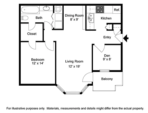 Floor plan 1 Bed plus Den