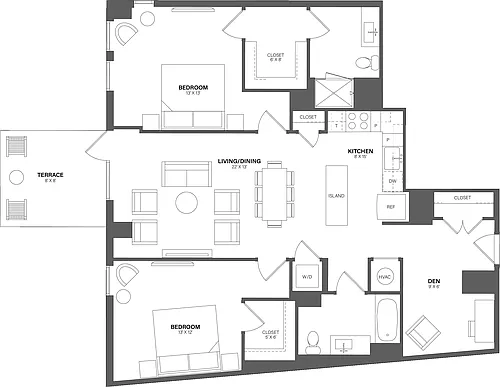 Floor plan 2 Bed/2 Bath Den-B26