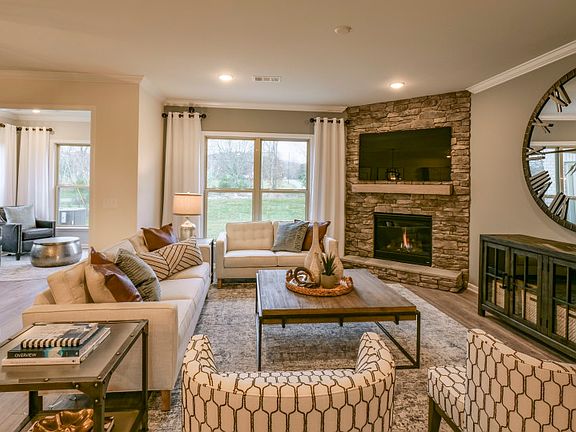 Continental Stacked Stone Fireplace