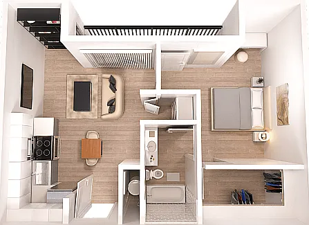 Tesla 2 - 1x1 Floorplan Tesla 2 - 1x1 Floorplan