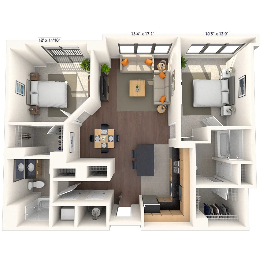 Floor plan Traditional 2x2 1001-1189 SF