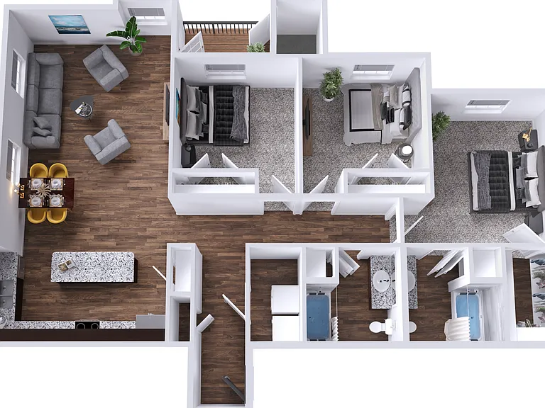 Three Bedroom Two Bathroom Apartment with Spacious Living Area and Natural Lighting