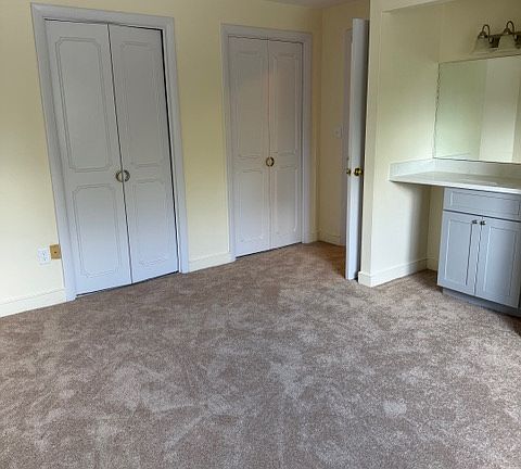 Large bedroom with sink/mirror, and 2 double closets