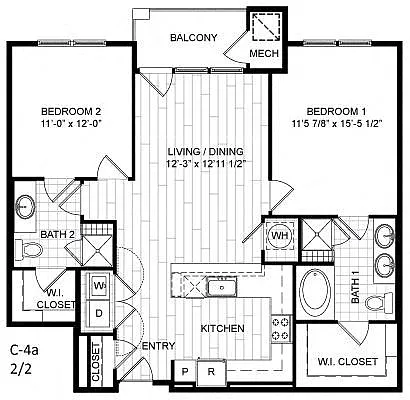 Floor plan 2 Bed, 2 Bath - C4a