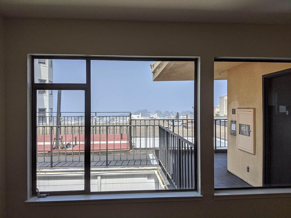 Straight ahead is Fort Mason, on the right is the front door.