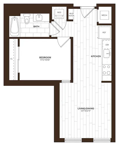 Floor plan JR 1 Bed/1 Bath-E4