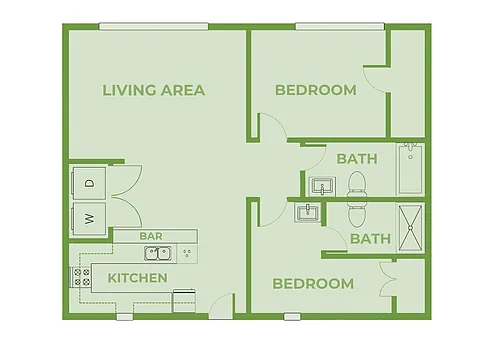 Floor plan 2 Bedroom, 2 Bathroom
