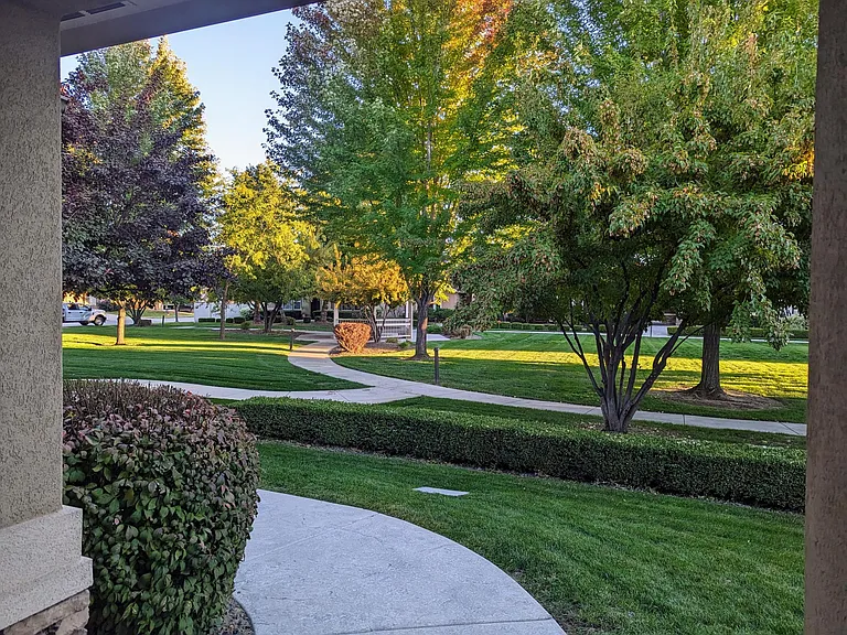 Front door opens to community area and park