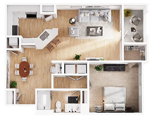Floor plan 1 Bed, 1 Bath