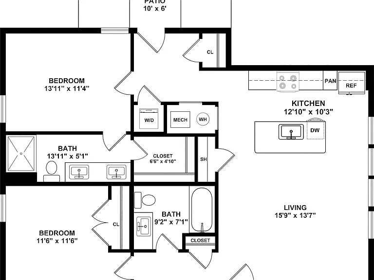 2 Bedroom | 2 Bathroom Duplex - Ground with Measurements 2 Bedroom | 2 Bathroom Duplex - Ground with Measurements