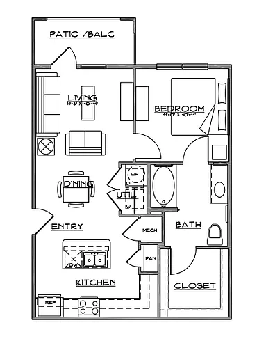 Floor plan A1 - 1 Bed | 1 Bath | 60