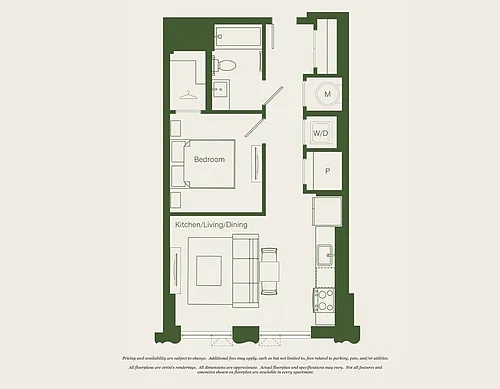Floor plan 1 Bed- 1 Bath | AJ5 - Reva