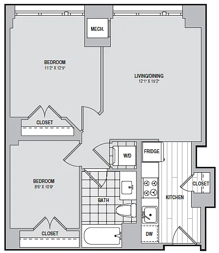 Floor plan 2 Bed 1 Bath Aff 700 A