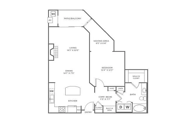 Floor plan 1 Bed/1 Bath-A8