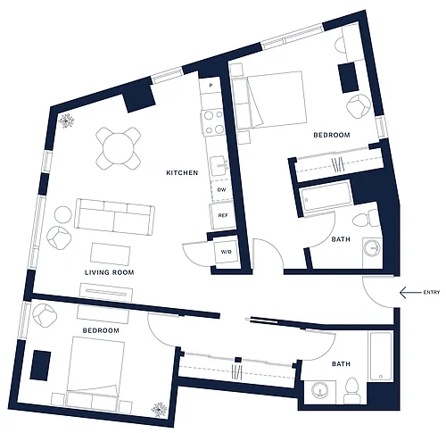 Floor plan 2 Bed/2 Bath-H