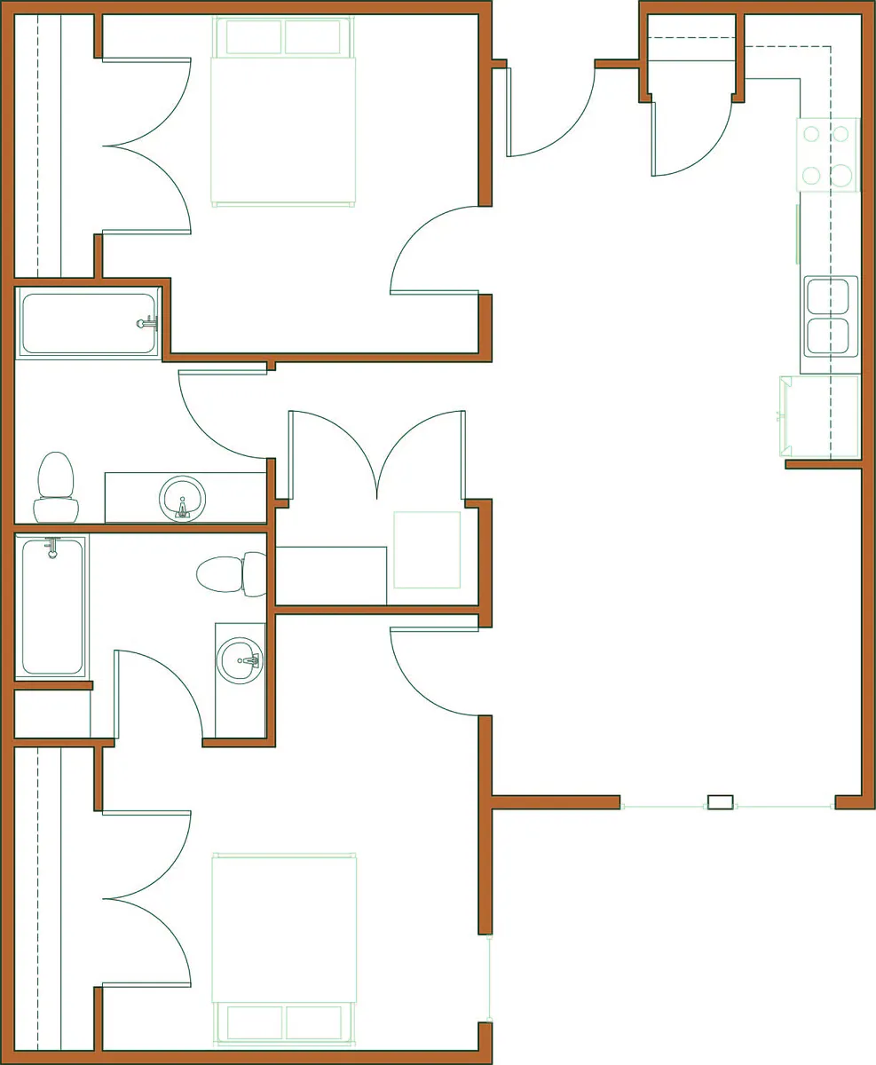 Floor plan 1 bed 2 bath w/ Den