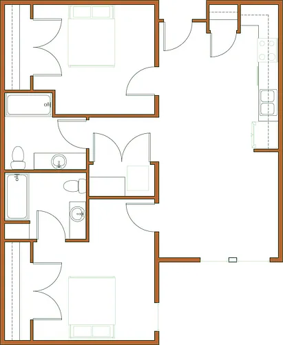 Floor plan 1 bed 2 bath w/ Den