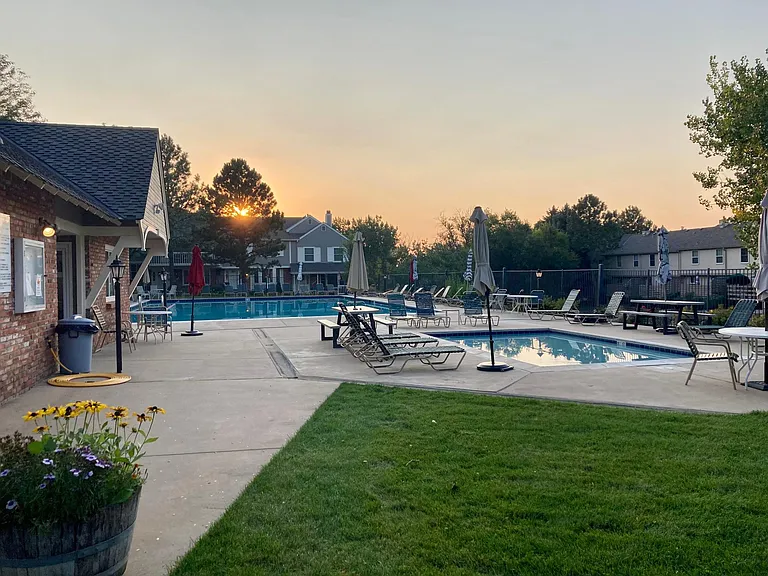 Pool area with bathrooms, shower, kiddie pool