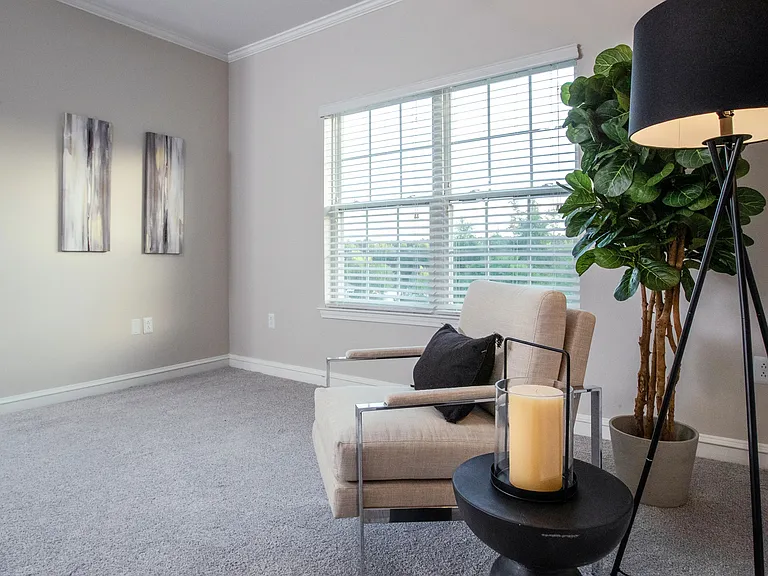 Unwind in open living rooms adorned with plush carpeting, multi-speed ceiling fans, and expansive windows, creating a soothing and comfortable environment beckoning you to snuggle up and relax.