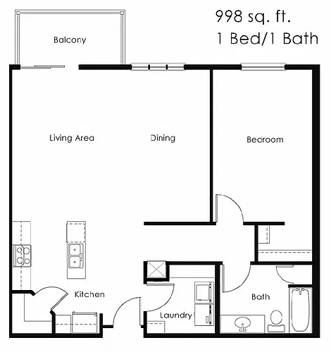 Floor plan 1 Bed 1 Bath | 998 sqft