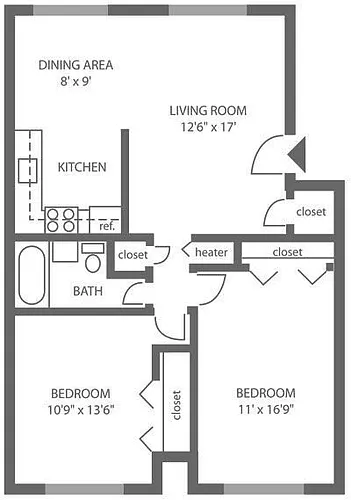 Floor plan 2 Bed | 1 Bath