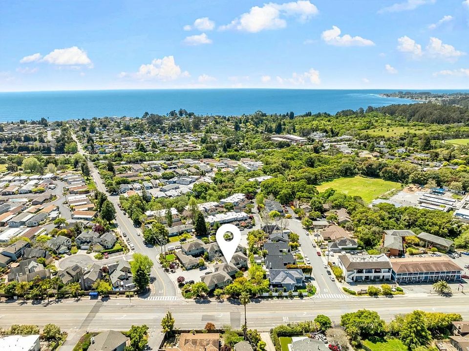 Drone view showing proximity to ocean.