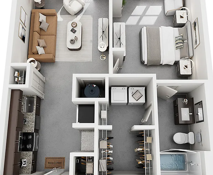 The Kahlo Floor Plan | 1 Bed 1 Bath | 778 sq ft | Cottonwood Westside | Apartment Homes in Atlanta The Kahlo Floor Plan | 1 Bed 1 Bath | 778 sq ft | Cottonwood Westside | Apartment Homes in Atlanta
