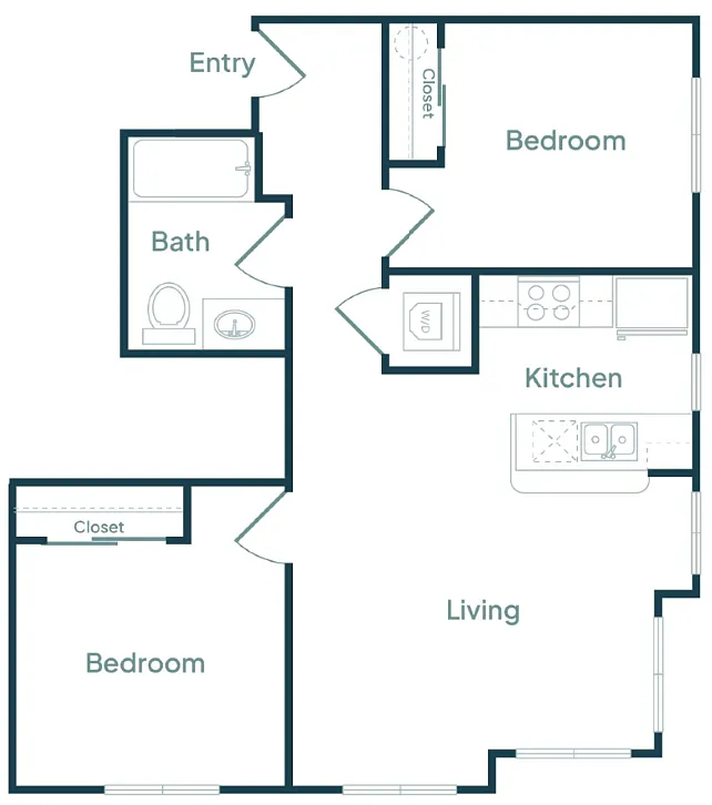 Floor plan 2 Bedroom 1 Bath (E)