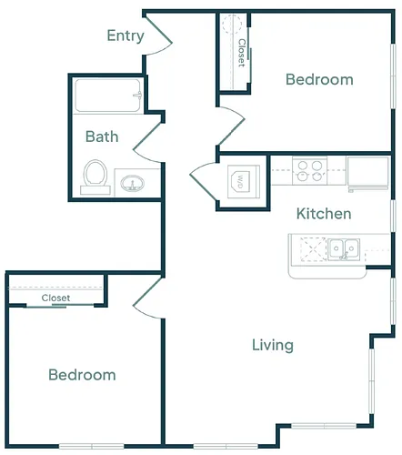 Floor plan 2 Bedroom 1 Bath (E)