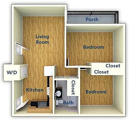Floor plan Two Bedroom w/Porch
