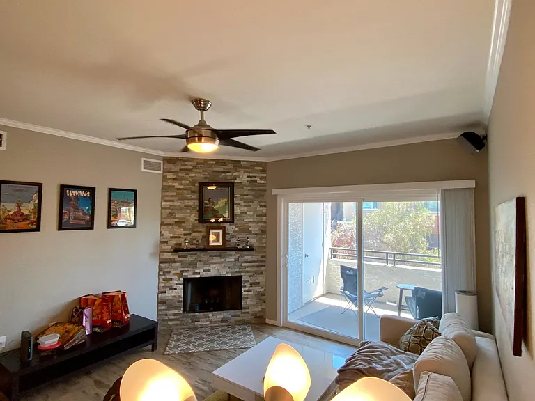 Living room looking out to patio facing east at Papago