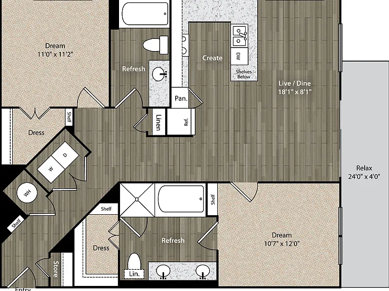 Miro - B1 - 2 Beds - 2 Baths - 1105 Sq. ft.