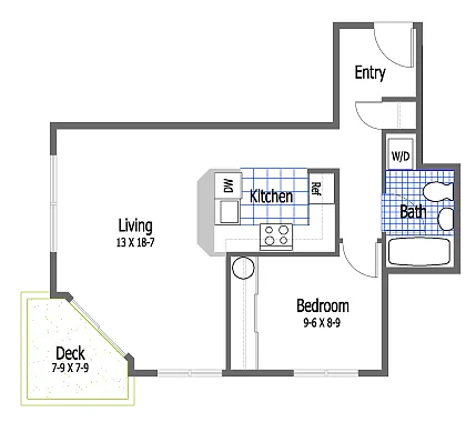 Floor plan 1 Bedroom 1 Bath Corner