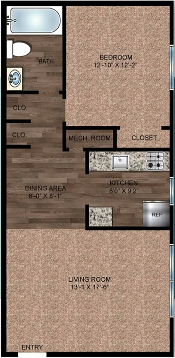Floor plan A1-1BD/1BA