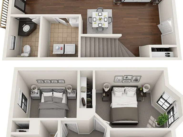 3 Bed 1.5 Bath - 1300 Sqft (Townhome)