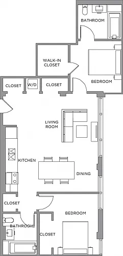 Floor plan 2 Bed/2 Bath-1220b