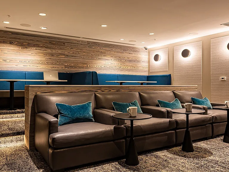 Redesigned movie theatre with comfortable booths and lounge leather movie chairs; audio surround system; Netflix and Apple TV access