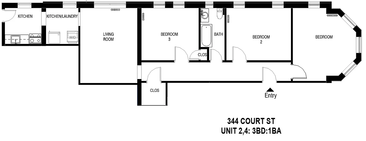 Floor plan 344 Court 3BD 1BA