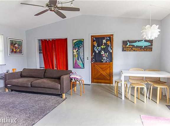 Cool, mod decor invites you to kick back.