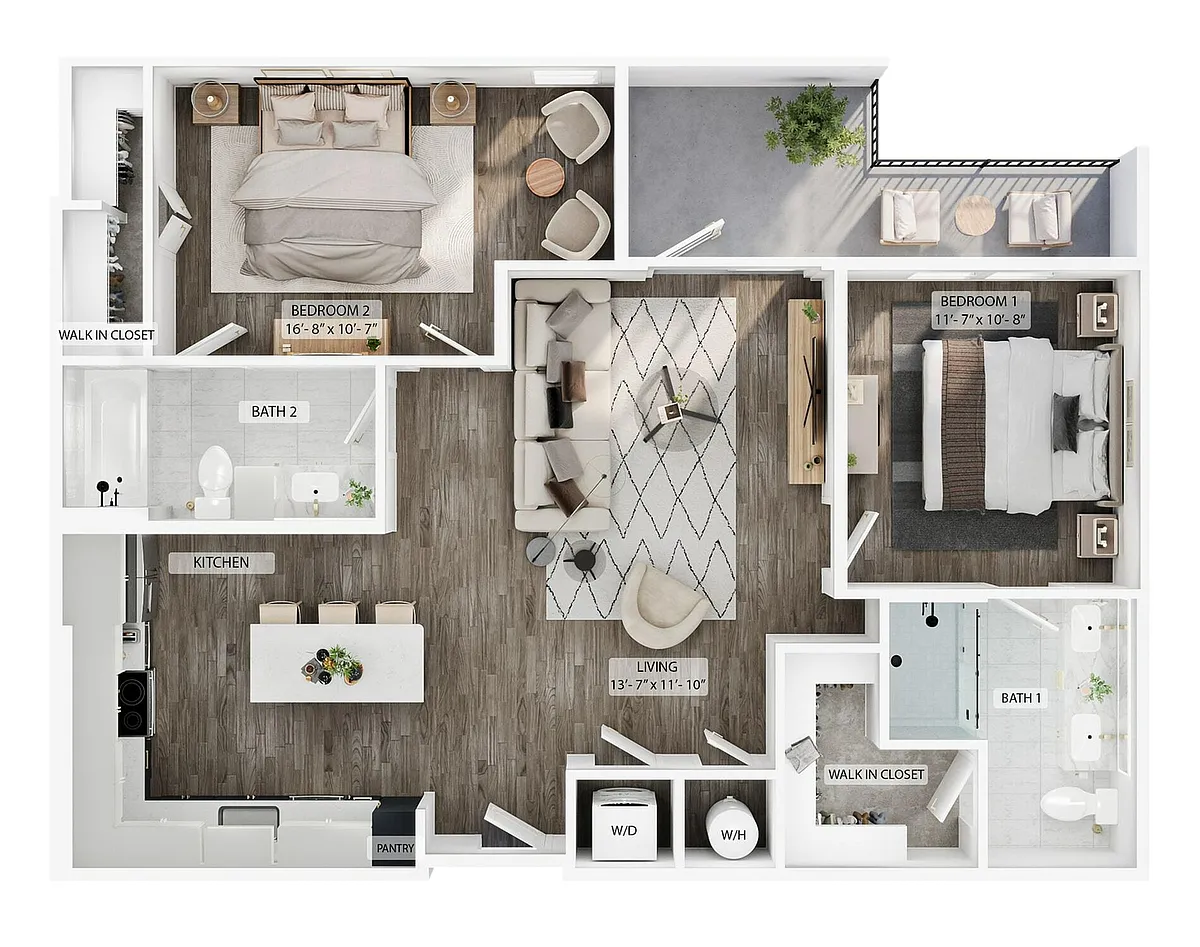 Floor plan 2BR/2BA - B1