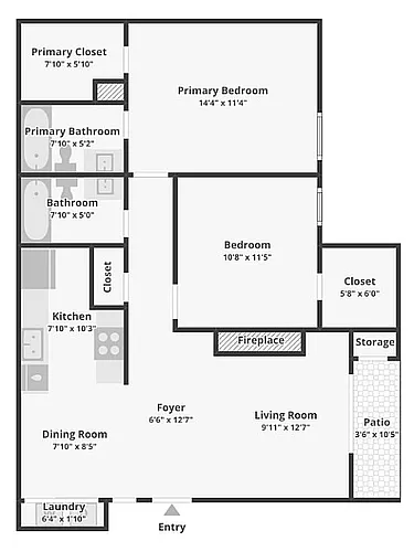 Floor plan B1R Renovated 2 Bed / 2 Bath