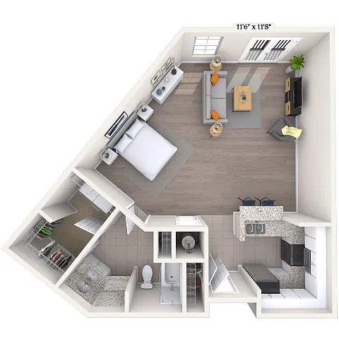 Floor plan Studio 0x1 742 SF