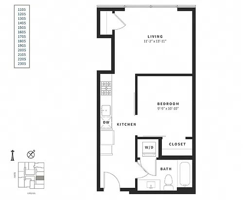 Floor plan Urban 1 Bedroom U3