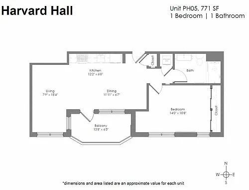Floor plan Penthouse 1B1B with Balcony