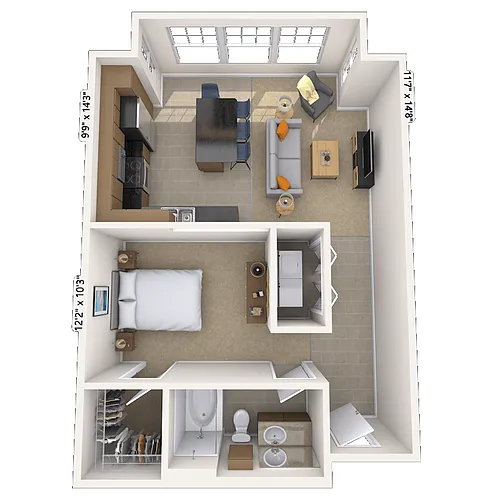 Floor plan Traditional 1x1 657-743 SF