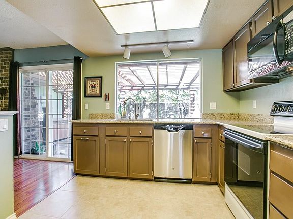 Kitchen overlooks backyard