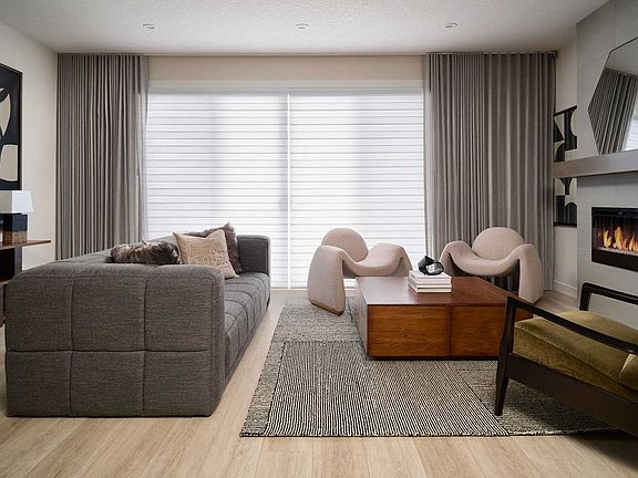 A photo of the great room of the Carlisle 2 show home in Calgary by Brookfield Residential