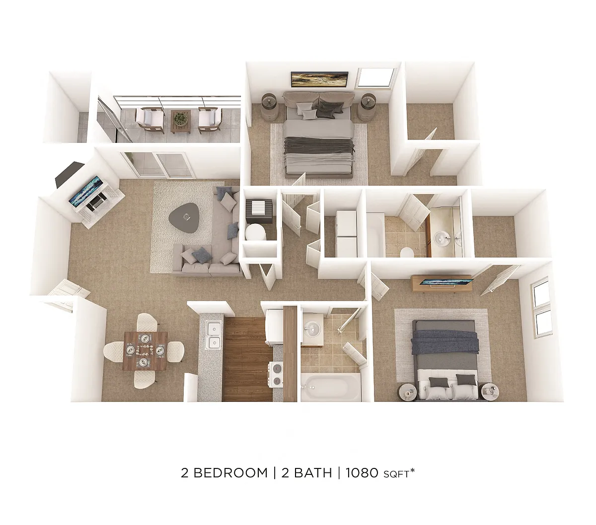 Floor plan Two Bedroom 2 Bath- 1080 sqft